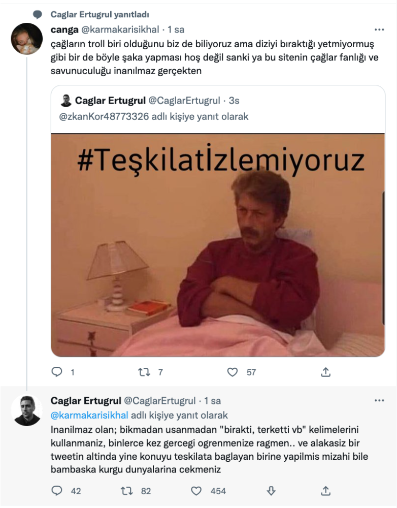 caglar ertugrul dan takipcisine teskilat dizisi tepkisi